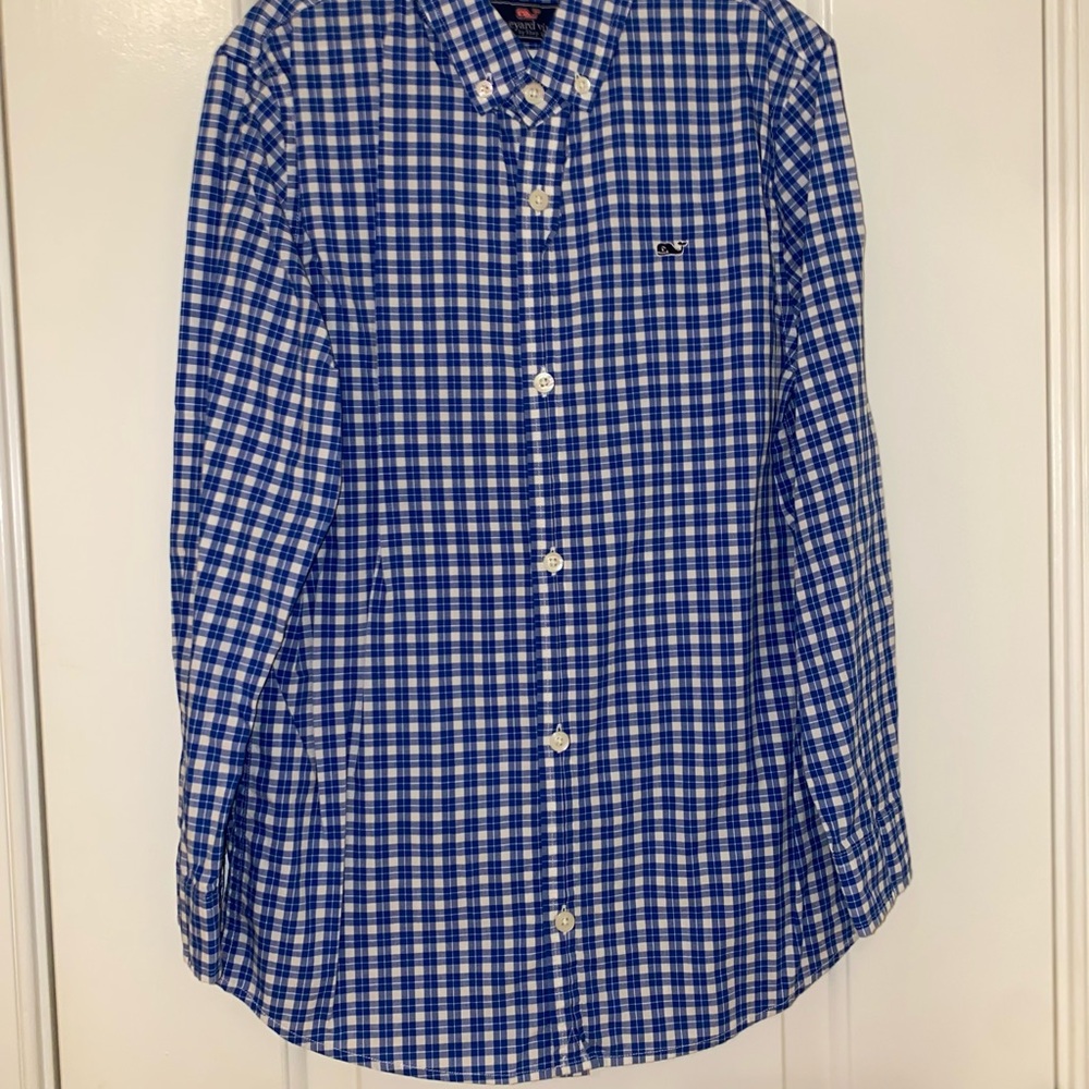 Vineyard Vines Blue and White Plaid Shirt
